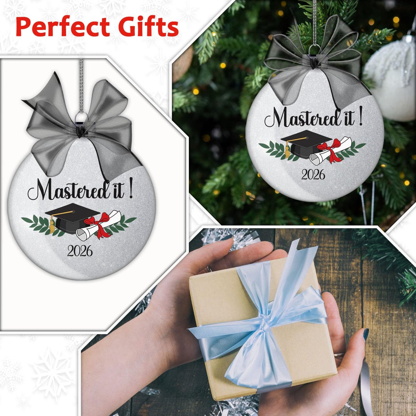 Mastered It Class of 2026 Masters Degree Graduation Ornament Christmas Ornament Tree Decoration Gifts for Her Him Graduation Gift for High School Graduate PhD College Students Glitter