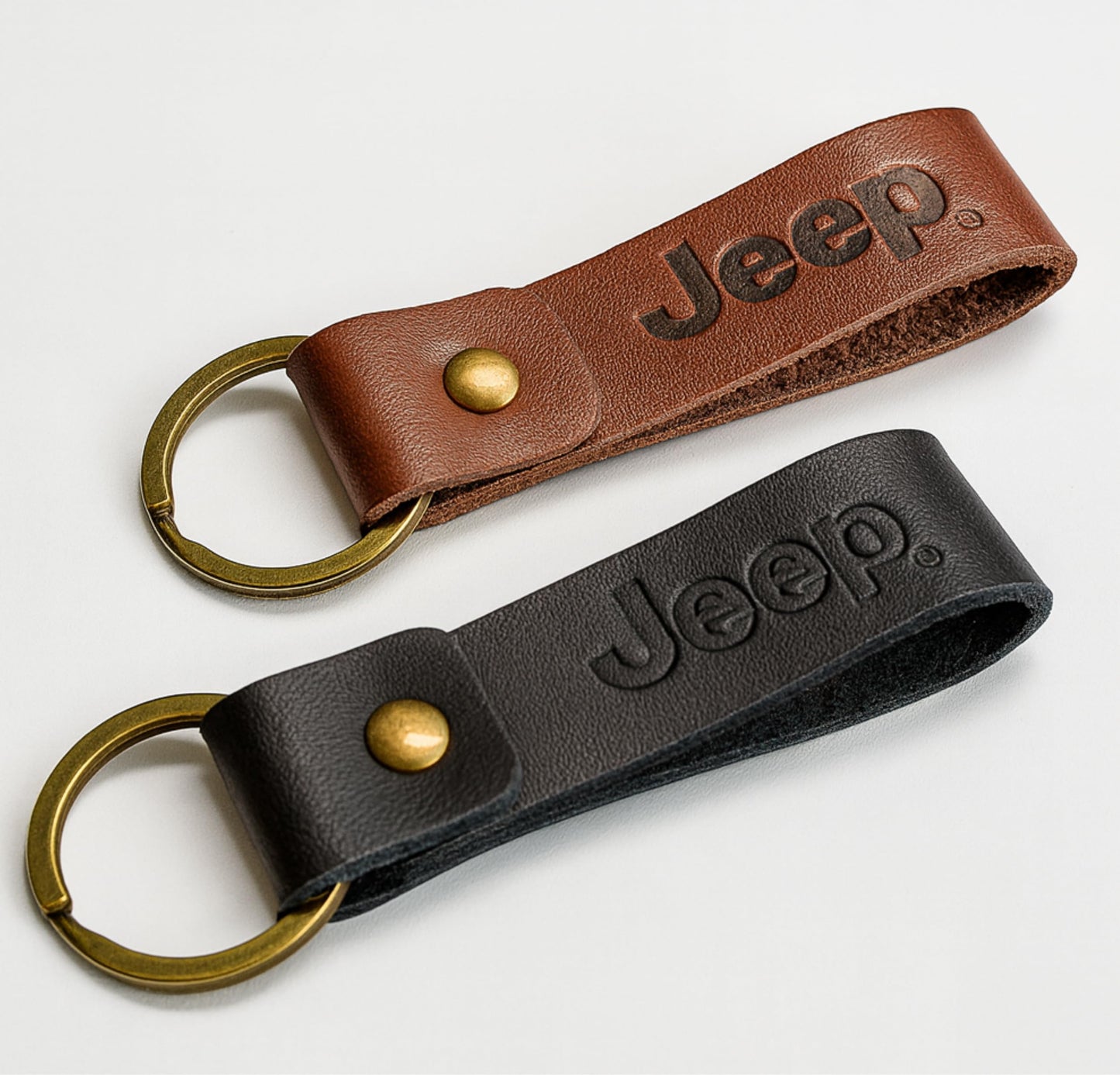 Jeep Keychain Genuine Leather - Officially Licensed Key Chain Wrangler Gladiator Cherokee Jeep Accessories