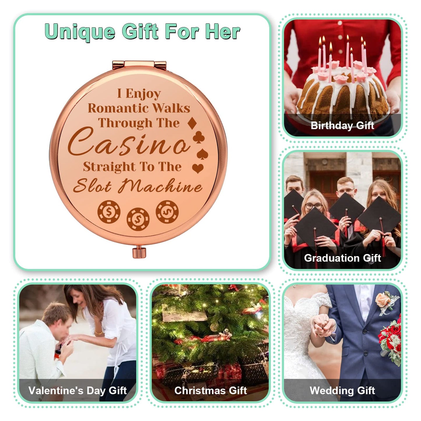 Gambler Gift Casino Lover Gift for Women Compact Makeup Mirror Birthday Gift for Gambler Retirement Gifts for Women Folding Makeup Mirror for Friend Grandma Birthday Graduation Gifts