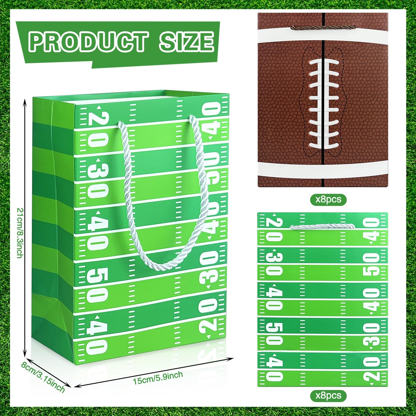 16PCS Football Gift Bags with Handles have Two Different Classic Patterns for Sports Game Parties Easy Carry Wide Applications Perfect Football Gift Bags Bulk and Party Favors