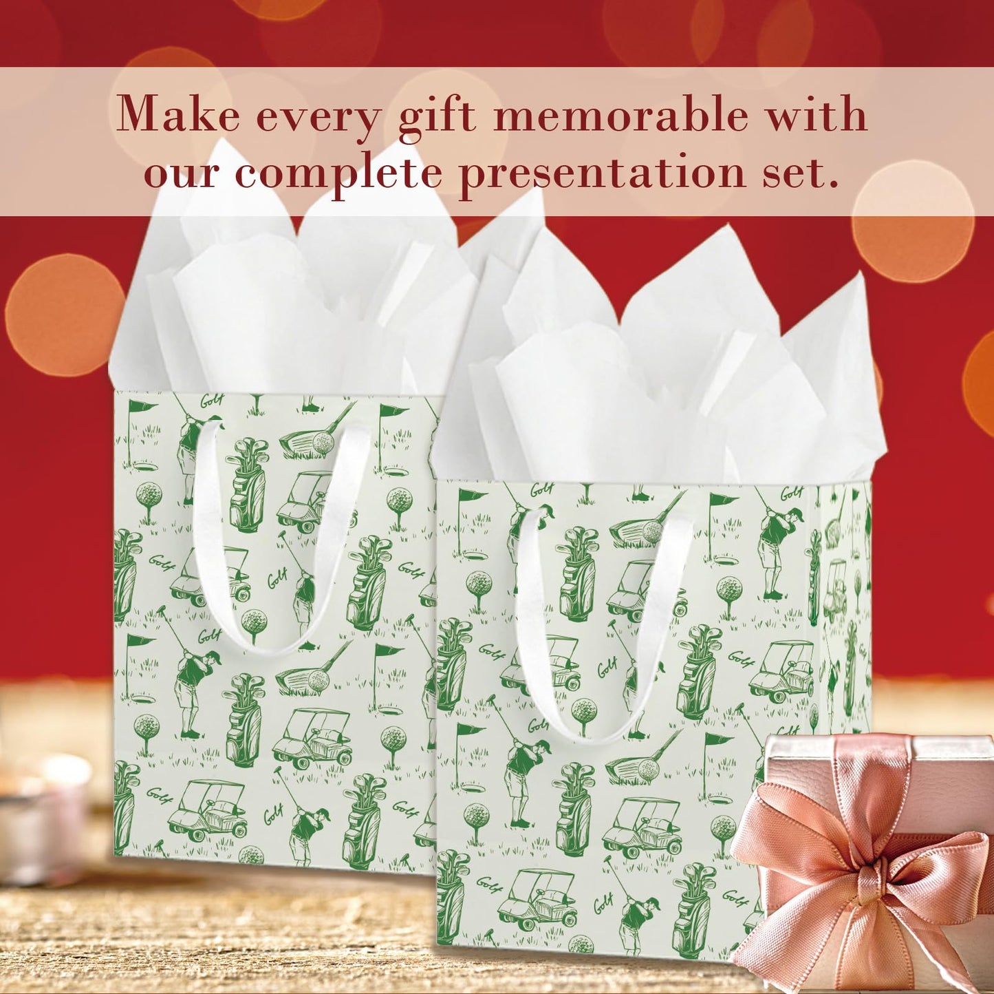 wjrsxilt Golf Party Gift Bags Set of 4 - Medium Sized 9" Gift Bags with Handles incl for Sports Party Favors - Reusable & For Presents of Any Birthday, Valentine's Day, Holiday for Kids Men
