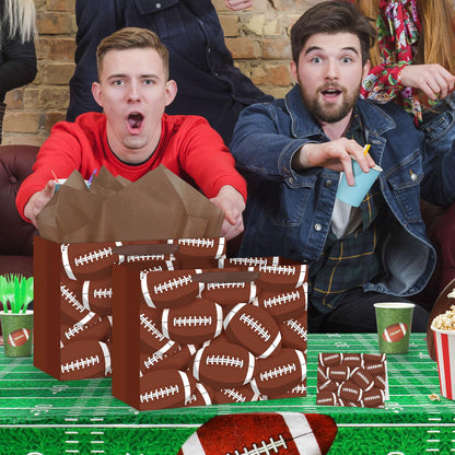 Hooqict Large Football Gift Bag Football Birthday Party Gift Wrapping Bag with Handles, Tissue Paper and Greeting Card for Boys Men Sport Themed Goodie Treat Party Favors
