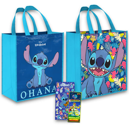 Disney Stitch Tote Bag Bundle Lilo and Stitch Accessories - 3 Pc Stitch Grocery Bag Set Stickers, More | Stitch Reusable Bags