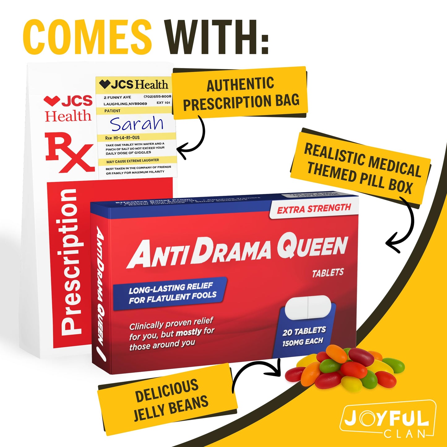 Anti Drama Queen Funny Gifts for Women or Teens, Jelly Bean Candy Prank Pill Box, Birthday Gift for Best Friend, Sister, Coworker, Teen Girl Gifts