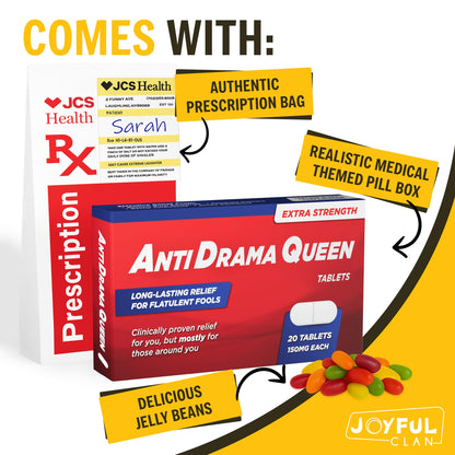 Anti Drama Queen Funny Gifts for Women or Teens, Jelly Bean Candy Prank Pill Box, Birthday Gift for Best Friend, Sister, Coworker, Teen Girl Gifts