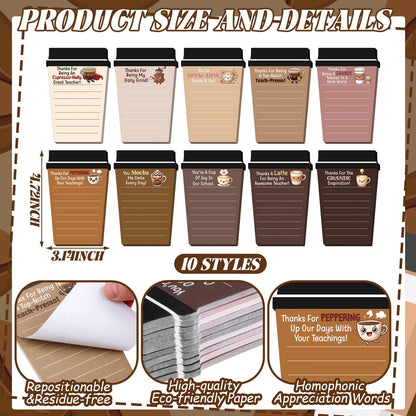 Kosiz 30 Set/90 Pcs Coffee Teacher Appreciation Gifts Bulk Funny Pun Gifts Coffee Cup Notepad with Pen Funny Pun Sticky Notes Thank You Presents for Teachers from Students for Grad Classroom Supplies