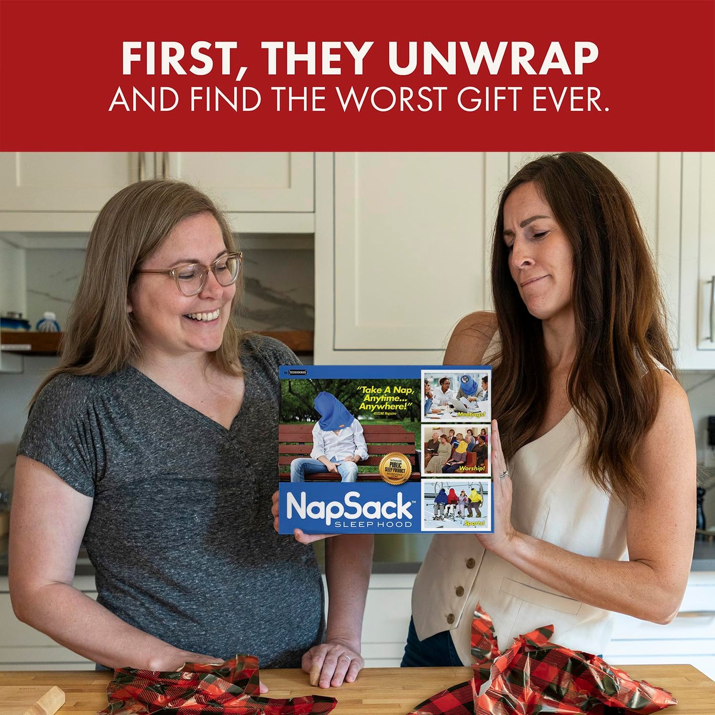 Prank-O Nap Sack Prank Gift Box – Funny Empty Gag Gift Packaging for White Elephant, Christmas & Office Parties, Hilarious Joke Gift Box to Hide Real Presents for Friends & Family