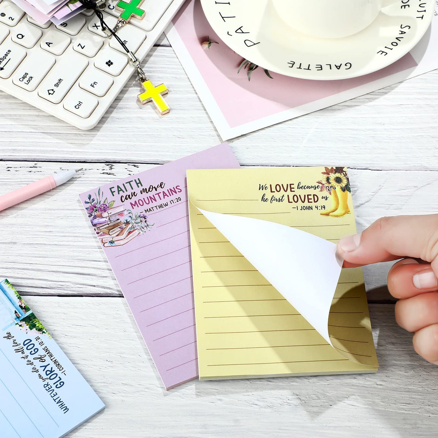 Gersoniel 8 Pack Bible Sticky Notes 240 Sheets Christian Sticky Notes 4 x 5 Inch Scripture Inspirational Memo Pads Floral Religious Quotes Notepads for Message Reminder Lists Schedules(Fresh Style)