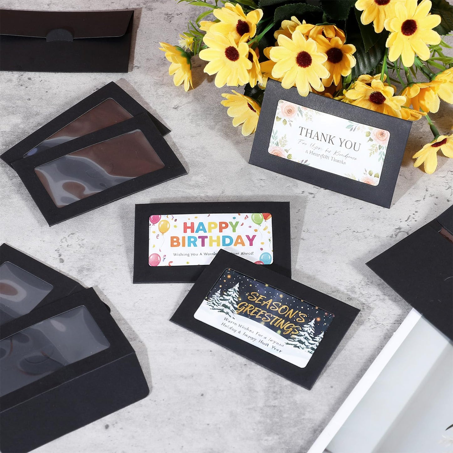 200 Packs Window Gift Card Envelopes Gift Sleeves, 4" x 2.4" Card Holder Envelope, Mini Business Invitation Cards Envelopes Without Cards for Christmas New Year Thanksgiving Party (Black)