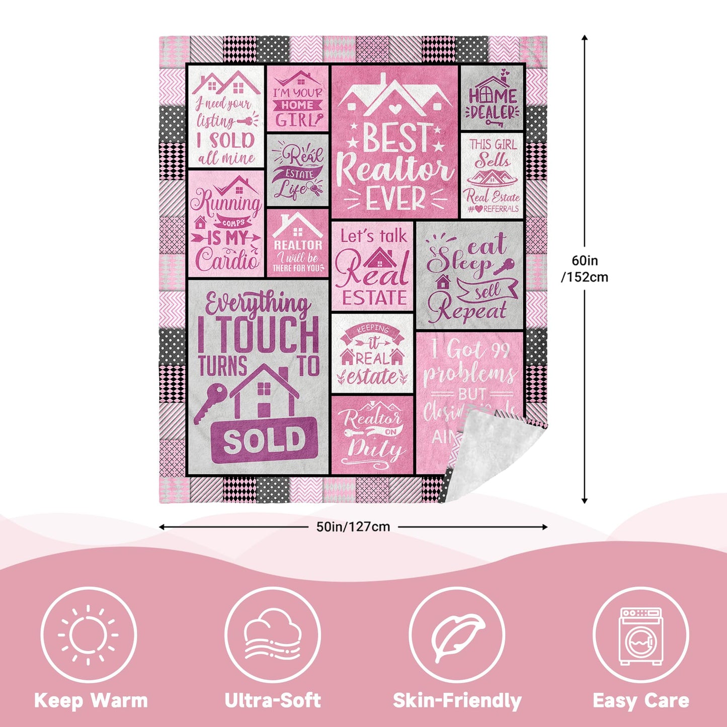 Realtor Gifts Blanket 60" x 50", Real Estate Agent Gifts, Realtor Gifts for Women, Gifts for Realtors Female, Gifts for A Real Estate Agent, Closing Gift for Realtors at Closing