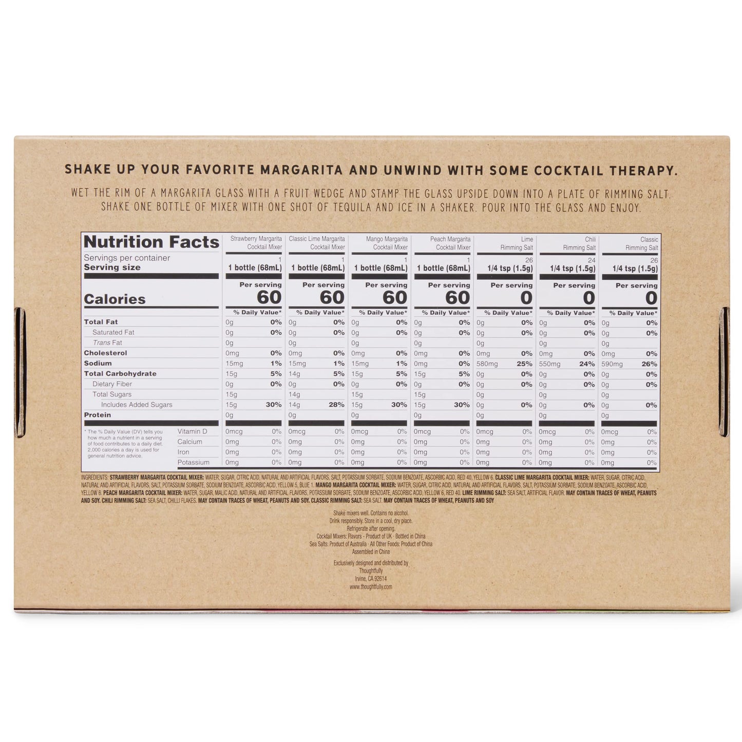 Thoughtfully Cocktails, Margarita Cocktail Therapy Gift Set, Pre-Measured Single Serve Mixers, Includes 4 Fruit Flavored Margarita Mixers and 3 Flavored Rimming Salts, Set of 7 (Contains NO Alcohol)