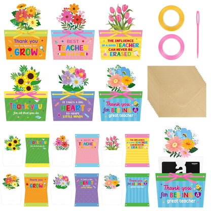 Teacher Gift Card Holder Set with Envelopes, 12 PCS Teacher Appreciation Gift Card Holders, Thank You Card for Teachers, End of Year Appreciation Gifts from Students Parents for Teachers Appreciation Week
