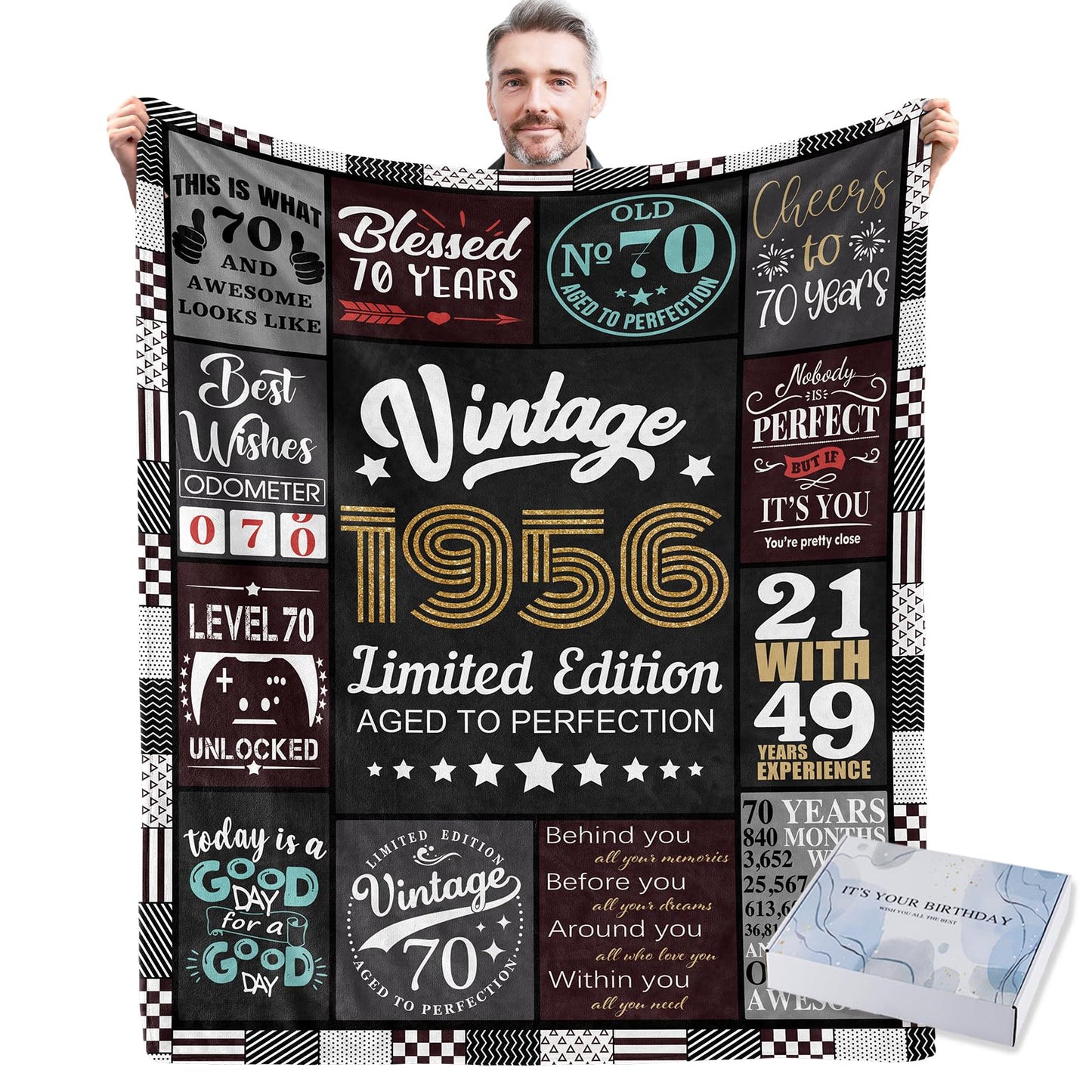 70th Birthday Gifts for Men, 70 Year Old Birthay Blanket Gifts for Men 70th Birthday Gift Ideas