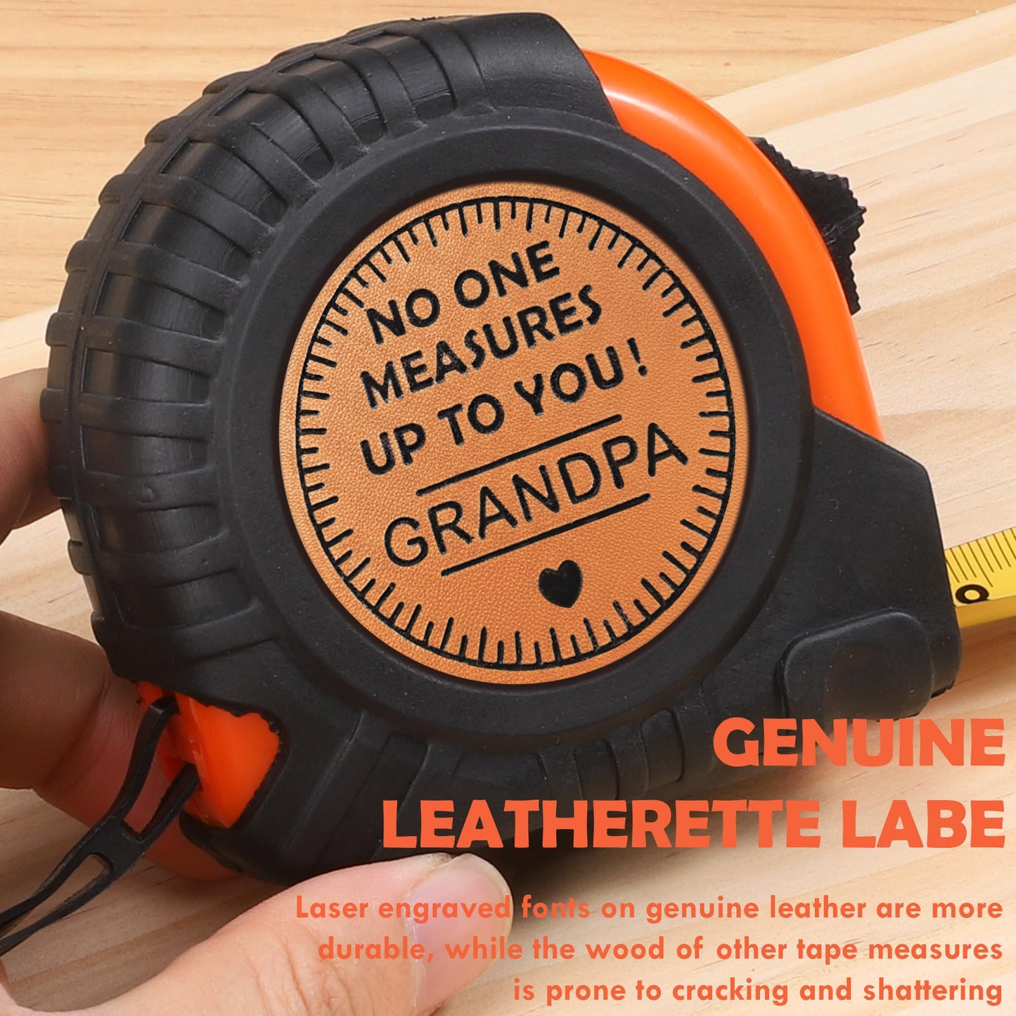 Fathers Day Grandpa Gifts from Grandkids, Birthday Grandpa Grandfather Papa Gifts from Granddaughter Grandson, Granddad Grandparents Day Gift Idea Genuine Leather Engraved 25 FT Tape Measure