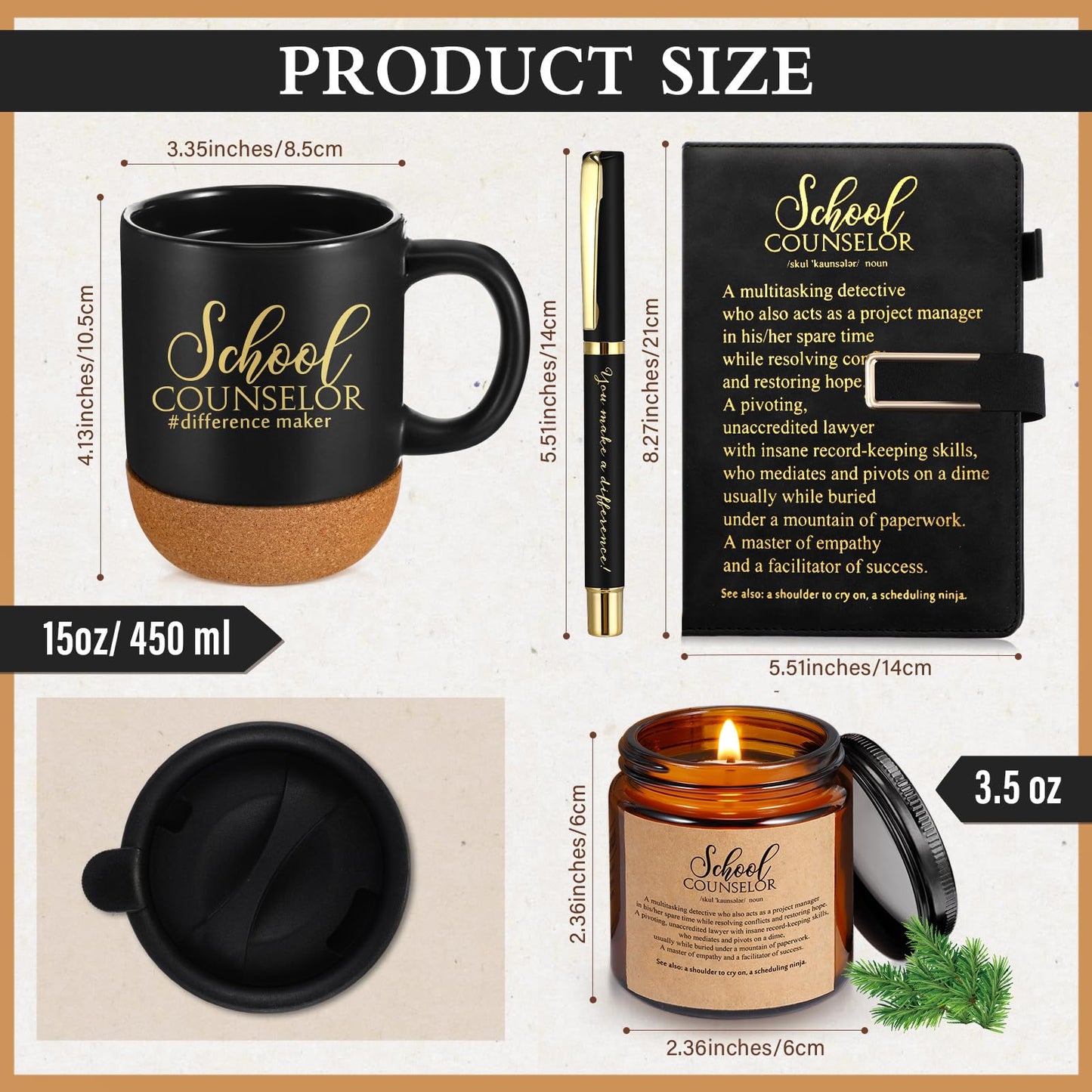 Didaey 4 Pcs School Counselor Appreciation Gifts Included Ceramic Cup Scented Candle A5 Notebook Ballpoint Counselor Office Must Haves Thank You Appreciation Gifts for High School Educator Teacher