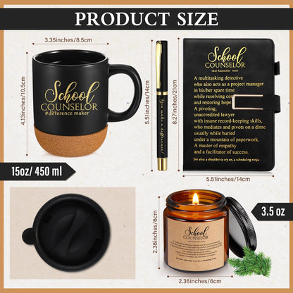 Didaey 4 Pcs School Counselor Appreciation Gifts Included Ceramic Cup Scented Candle A5 Notebook Ballpoint Counselor Office Must Haves Thank You Appreciation Gifts for High School Educator Teacher