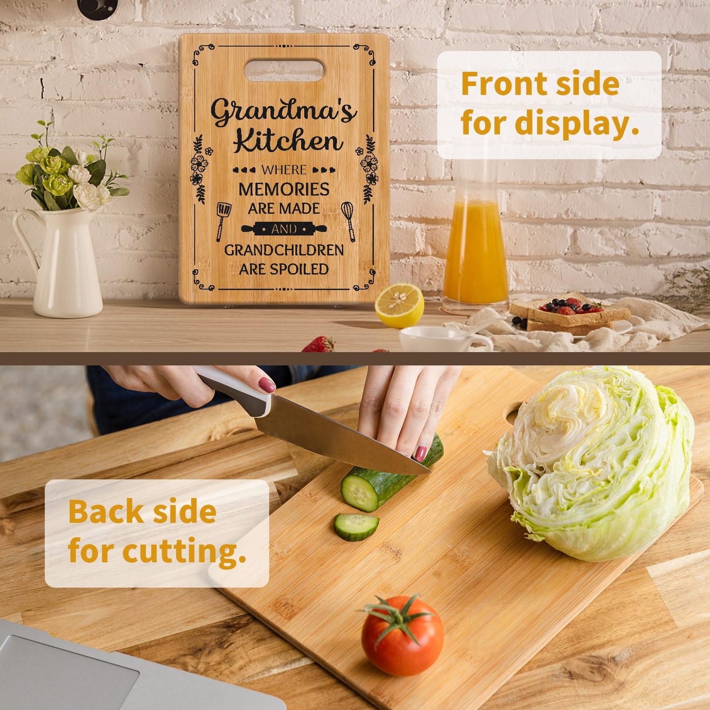 Grandma Gifts, Grandma Birthday Gifts, Unique Grandma's Cutting Board, Best Mothers Day Christmas Gift for Grandmother Nana from Granddaughter Grandson