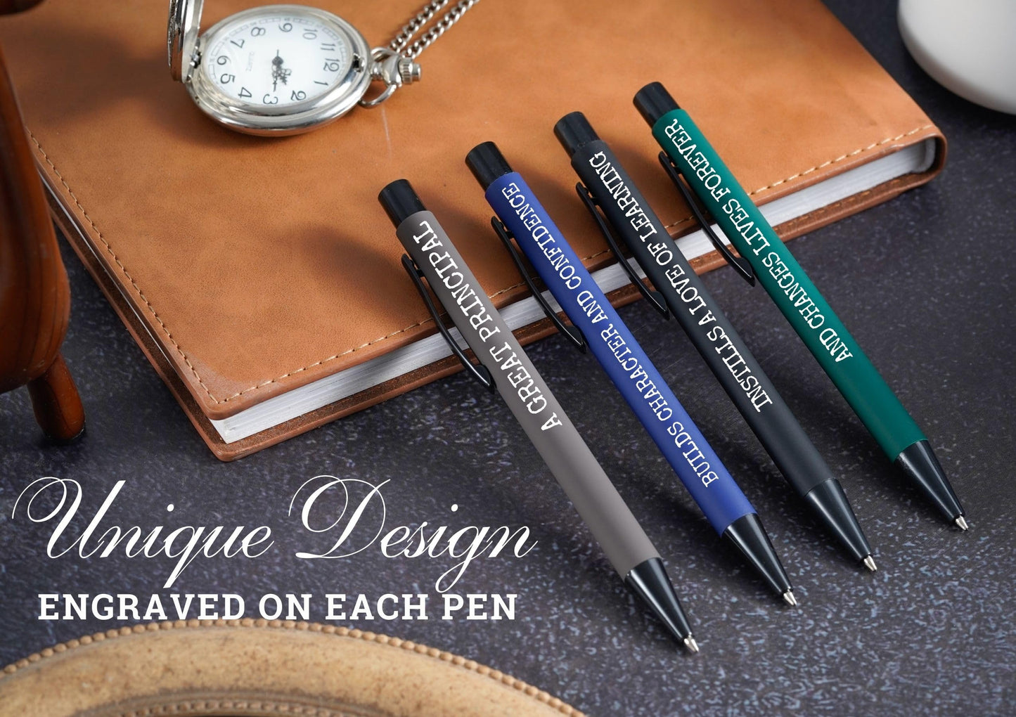 InnoBeta Principal Appreciation Gifts for Men, Women, Inspirational Thank You Gift Ballpoint Pen Set of 4, Office Tools for School Principals, Black