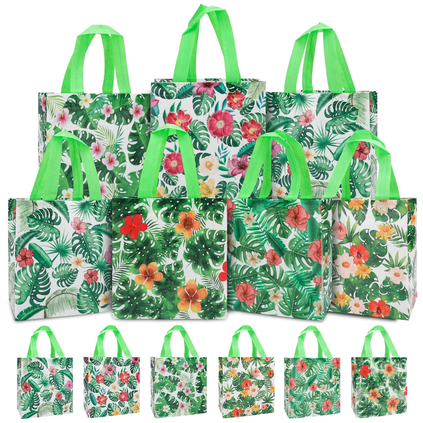 PHOGARY Reusable Gift Bag with Handle, 12PCS Hawaiian Aloha Bags, Non Woven Tropical Hawaii Luau Goodie Bag for Summer Beach Pool Birthday Party Favor Bags