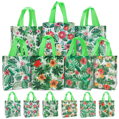 PHOGARY Reusable Gift Bag with Handle, 12PCS Hawaiian Aloha Bags, Non Woven Tropical Hawaii Luau Goodie Bag for Summer Beach Pool Birthday Party Favor Bags