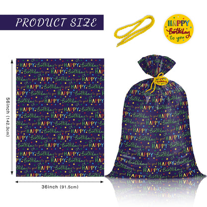WRAPAHOLIC 56" Large Birthday Plastic Gift Bag - Colorful Happy Birthday and Stars Jumbo Bike Bag Gift Wrap for Kids Birthdays, Parties, Celebrating - 56" H x 36" W