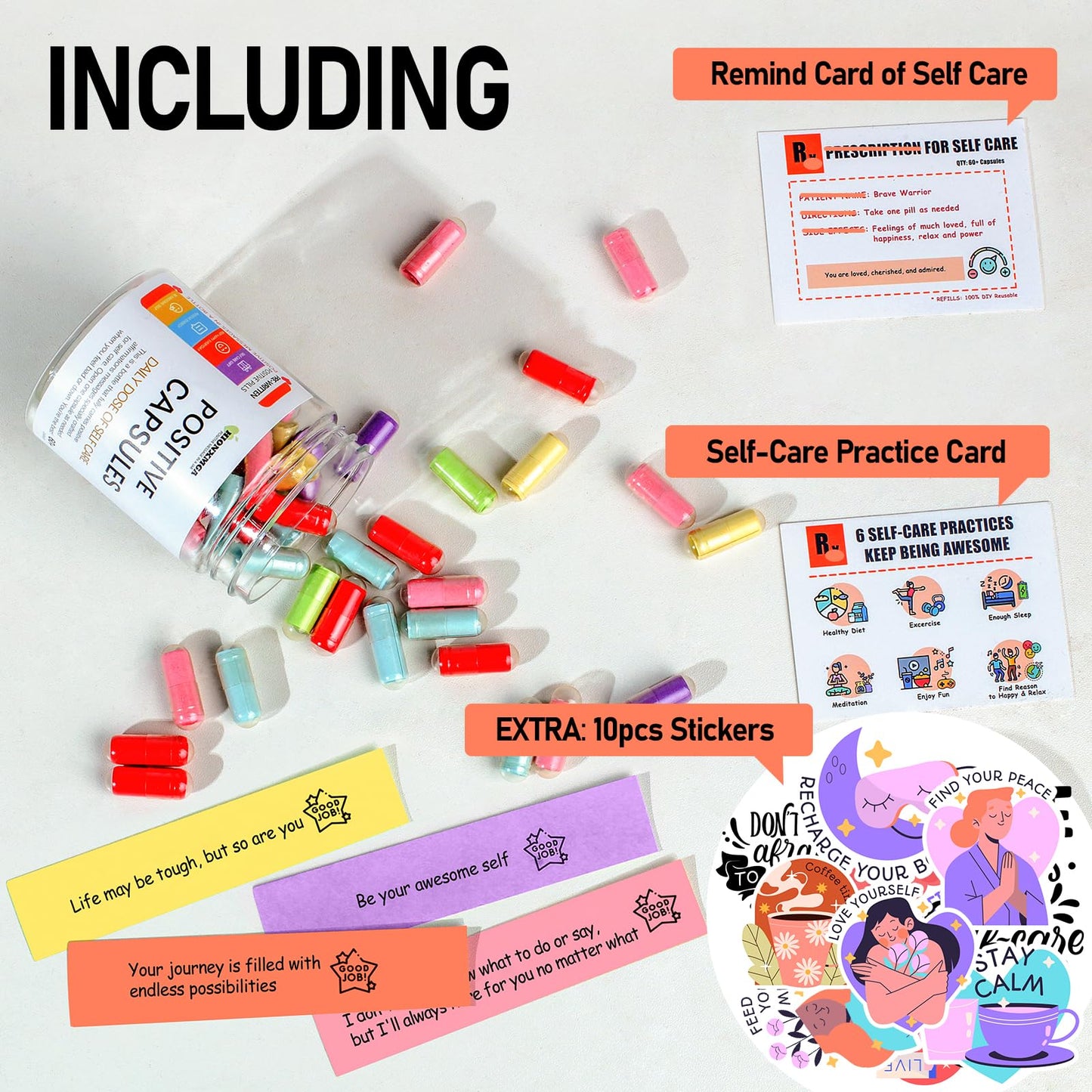 HIONXMGA Positive Messages in a Bottle (60+ Positive Affirmations), Self Care Gifts for Women Men, Daily Positivity Self Care Kit with Pre-Written Inspirational Messages for Relaxation Mindful Calm