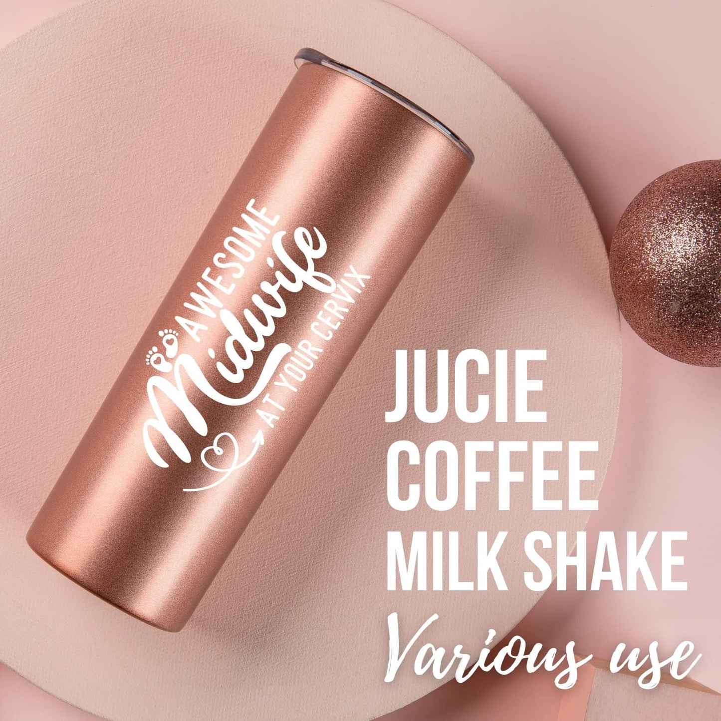 Onebttl Midwife Gifts for Women, Obgyn Doula Gifts for Doctors Nurse, 20oz Skinny Vacuum Insulated Travel Mug Tumbler for Coworkers, Rose Gold, Awesome Midwife