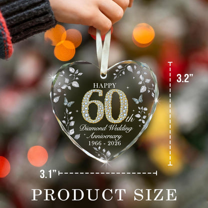 60th Anniversary Ornament 1966-2026, Diamond Wedding Anniversary Decoration, 60th Wedding Anniversary Marriage Gift for Couple or Parents, 60 Year Anniversary Keepsake