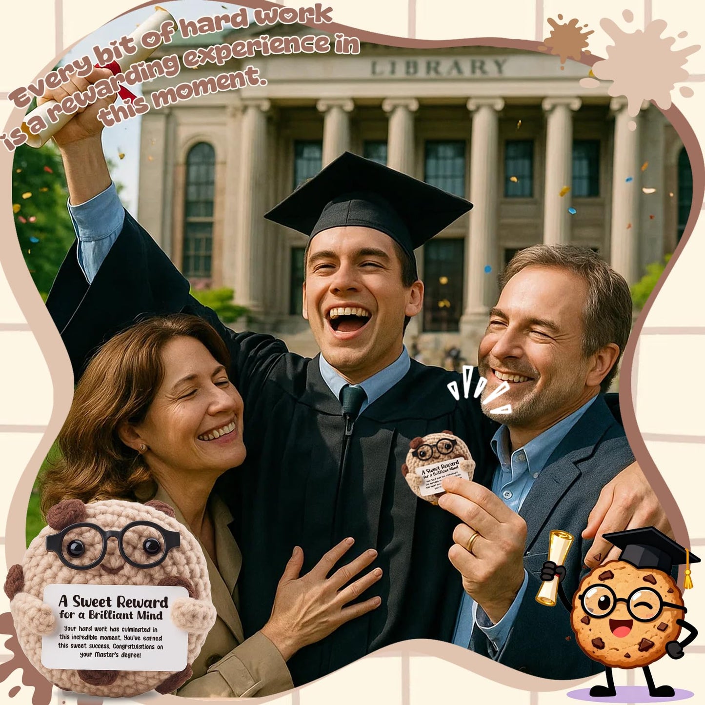 Congratulations Masters Degree Gift for Woman, Man - Classic "Sweet Success" Graduation Keepsake - Formal Professional Desk Decor, Acknowledgment of Achievement