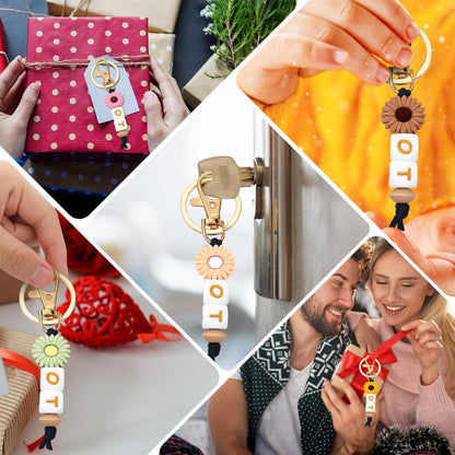 5 Pack Occupational Therapy Keychain Gifts Boho Silicone OT Keychain for Occupational Therapist Sunflower OT Graduation Appreciation Gifts for Women Therapist Nurse Teacher Student