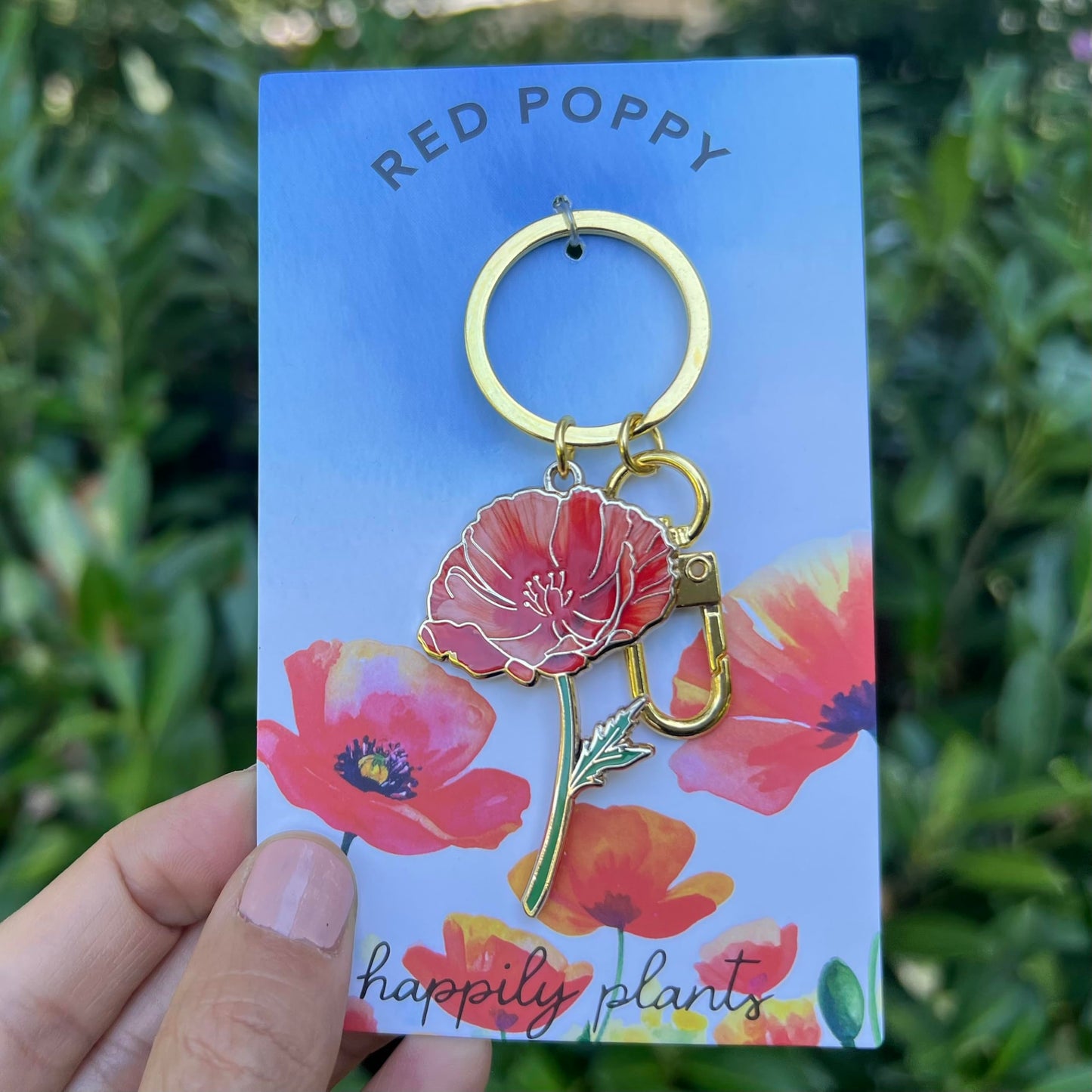 Red Poppy Keychain & Bag Charm – California Poppy Floral Accessory, Boho Gifts, August Birth Flower Keychain, Flower Gifts