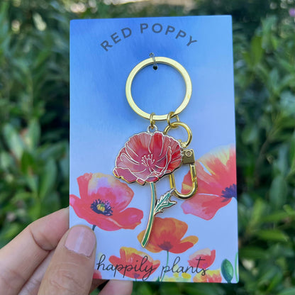 Red Poppy Keychain & Bag Charm – California Poppy Floral Accessory, Boho Gifts, August Birth Flower Keychain, Flower Gifts