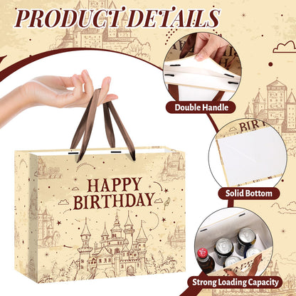 Frakron Magical Wizard Gift Bags Wizard Birthday Party Favors Gift Bag with Wrapping Paper and Card Castle School Party Wrapping Bags for Boys Girls Birthday Party Decoration