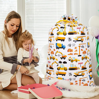 Extra Large Plastic Gift Bag, 56" H x 36" W Jumbo Gift bag Printed Children's Engineering Vehicles Excavator Gift Bag, Specially Set for Birthday Parties and Holidays