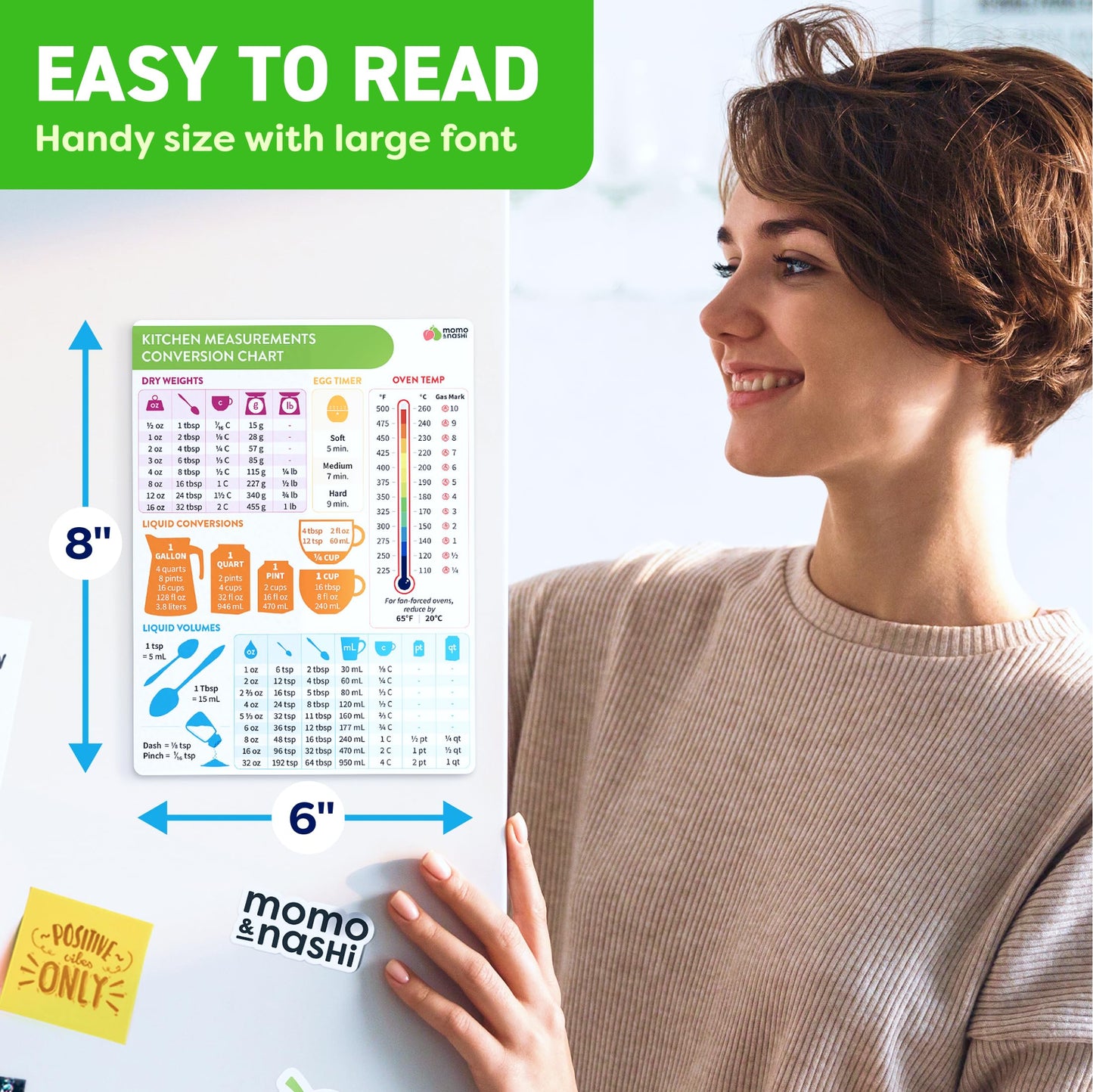 Momo & Nashi Kitchen Conversion Chart Magnet - Measurements Conversion Chart - Baking Supplies Baking Accessories Cooking Gadgets - Baking Kitchen Cooking Gifts for Women - Kitchen Gadgets