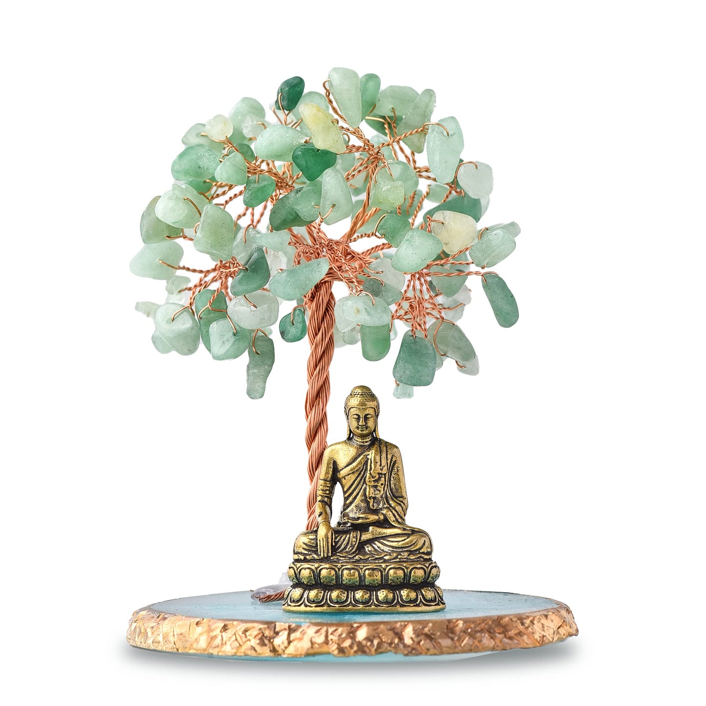 Buddha Statue with Healing Crystal Tree, Tree of Life for Positive Energy. Home Decor Yoga Meditation. Green.(B)