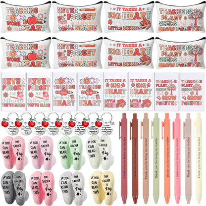 Fulmoon 40 Pcs End of Year Teacher Gifts Bulk Socks Makeup Bags Keychains Motivational Notebooks Ballpoints for Women Teacher Graduation Gifts