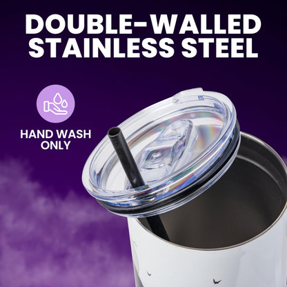 Silver Buffalo Disney Nightmare Before Christmas by Tim Burton Jack Skellington Hill and Moon Double Walled Stainless Steel Tumbler with Handle and Straw, Fits in Standard Cup Holder, 40 Ounces