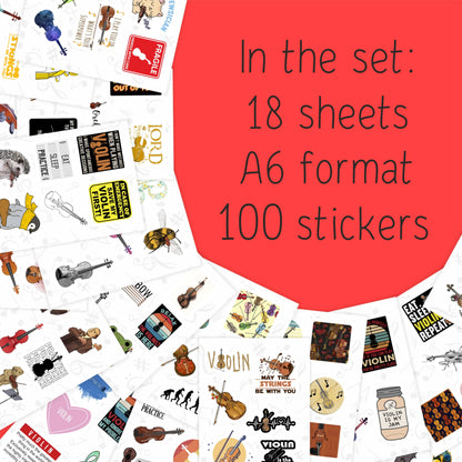 BulbaCraft 100Pcs Violin Stickers for Water Bottle and Laptop - Violin Party Supplies & Decorations, Waterproof Vinyl Decals, Music and Instrument Stickers, Gifts for Women & Men