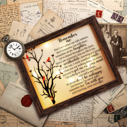 Gerrii Sympathy Memorial Gifts Red Cardinal Bereavement LED Memorial Gifts for Loss of Loved One Wooden Shadow Box 10'' x 8'' in Poem and Light for Mom Dad Father Funeral Bereavement(Retro Style)