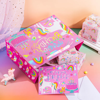 WRAPAHOLIC 13" Large Unicorn Birthday Gift Bag with Card and Tissue Paper - Rainbow Foil Unicorn Paper Bags for Baby Girl Shower and Birthday
