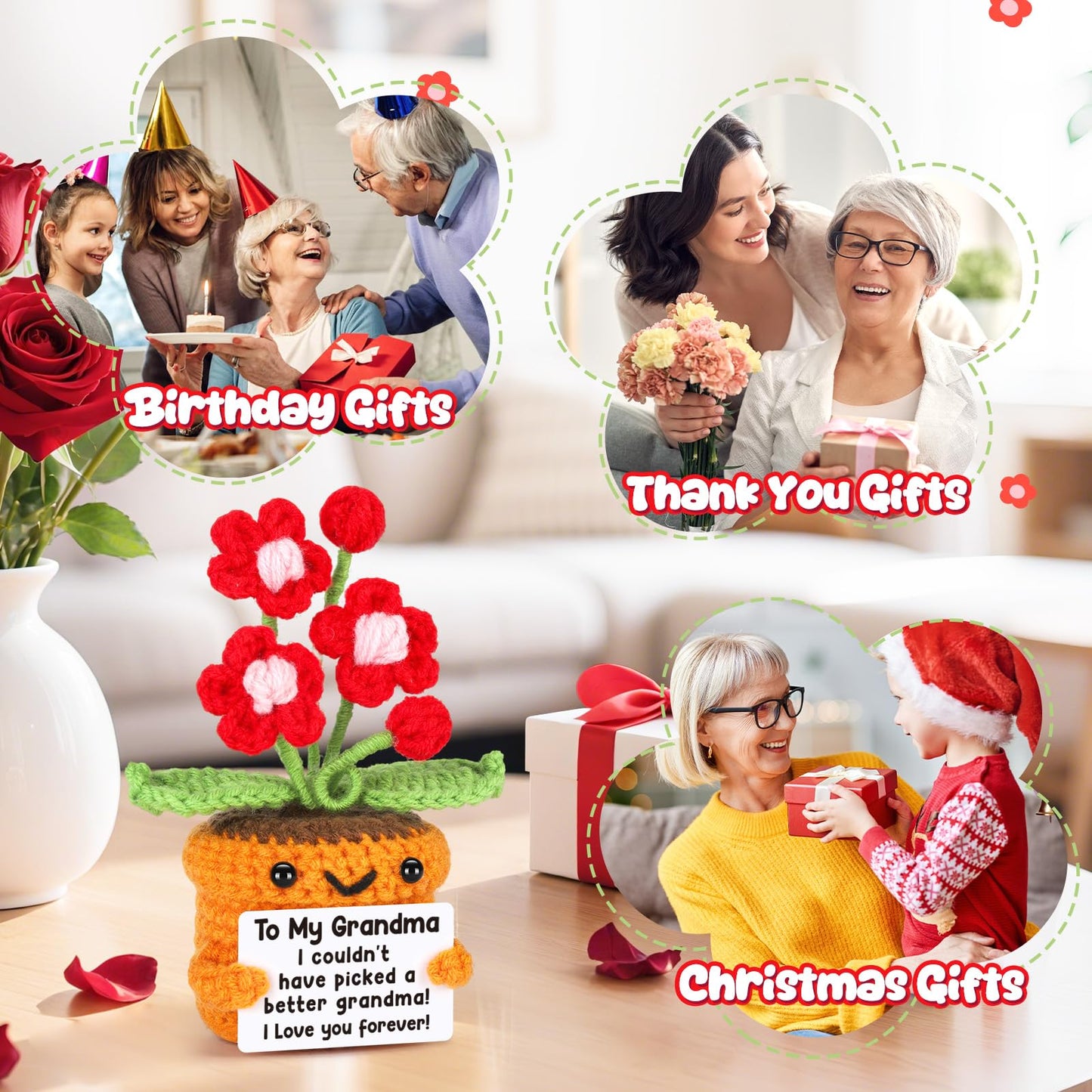 Agantree art Grandma Gifts for Grandma Birthday from Granddaughter Grandson – I Love You Crochet Flower Decor Grandparents Day Christmas for Great Grandma Gigi Nana