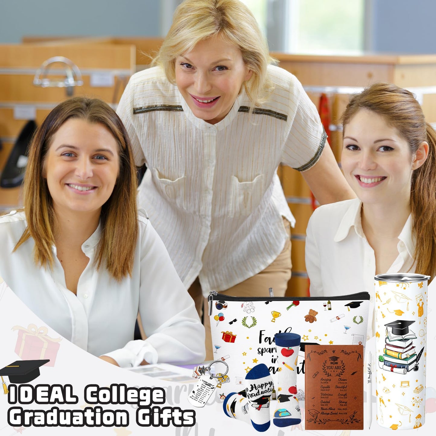 Patelai 6 Pcs 2026 Christian Graduation Gifts Set Congrats Grad Gift Basket for College High School Bible Verse Graduation Gift with Tumbler Keychain Makeup Bag Notebook Pen Sock for Graduates Her Him