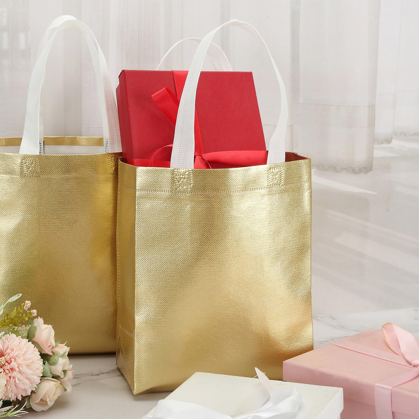 Tosnail 40 Pack 10 x 8 Inch Reusable Present Gift Bag, Medium Grocery Bags, Shopping Tote Bag for Weddings, Birthday, Party