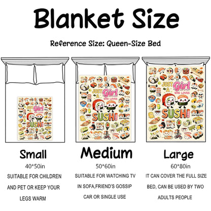 Sushi Blanket Gifts Soft Flannel Sushi Loves Throw Blanket Cute Food Themed Bedding Dceor for Women Girls Kids Adults 50"x40"