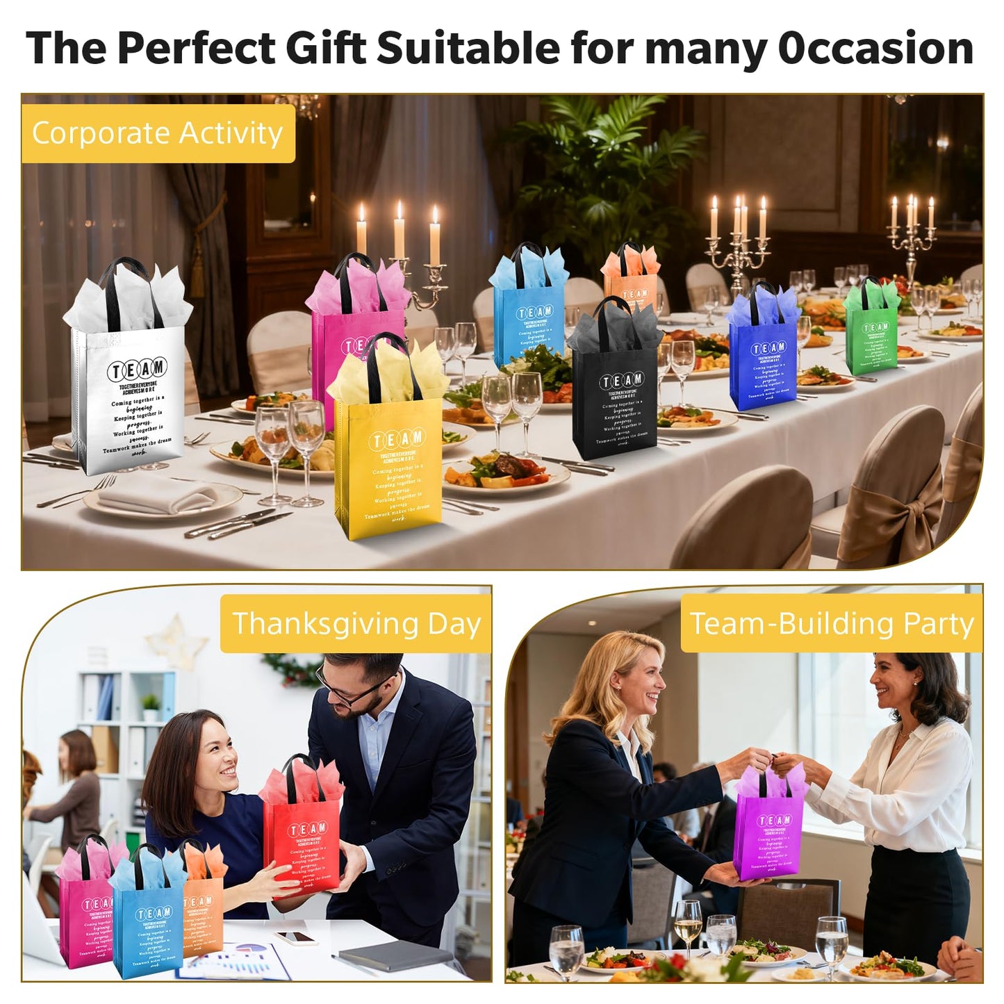 Addblu 50-Piece Employee Appreciation Gift Bags Bulk - Include 25 Team Bags (8x10x4 Inch) & 25 Tissue Paper, Reusable Gift Bag with Handles for Staff, Coworker, Teacher, Thank You & Valentine‘s Day Gifts (Colorful)