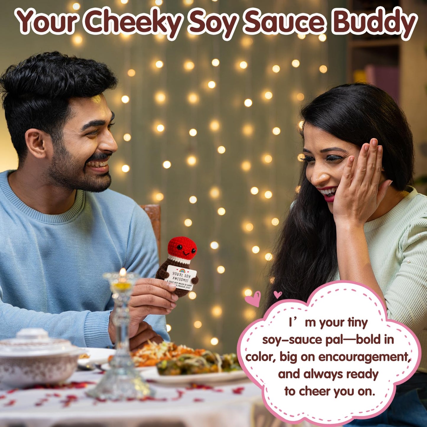 Funny Birthday Gifts for Sushi Lovers Men Women, Crochet Soy Sauce You're Soy Awesome Unique for Boyfriend Girlfriend, Novelty Japanese Foodie Desk Decor & Mothers Day