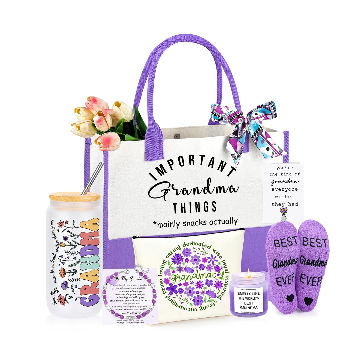 Grandma Gifts, Christmas Birthday Gifts for Grandma, Mothers Day Ideas Present for Grandmother Basket Set of 7