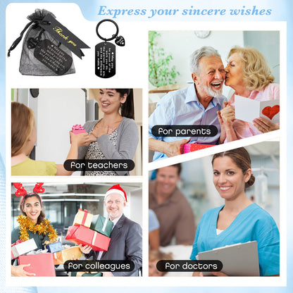 Yinkin 72 Pcs Employee Appreciation Gifts Bulk Thank You Coworker Keychain Gifts with Organza Bags and Thank You Cards(Black)