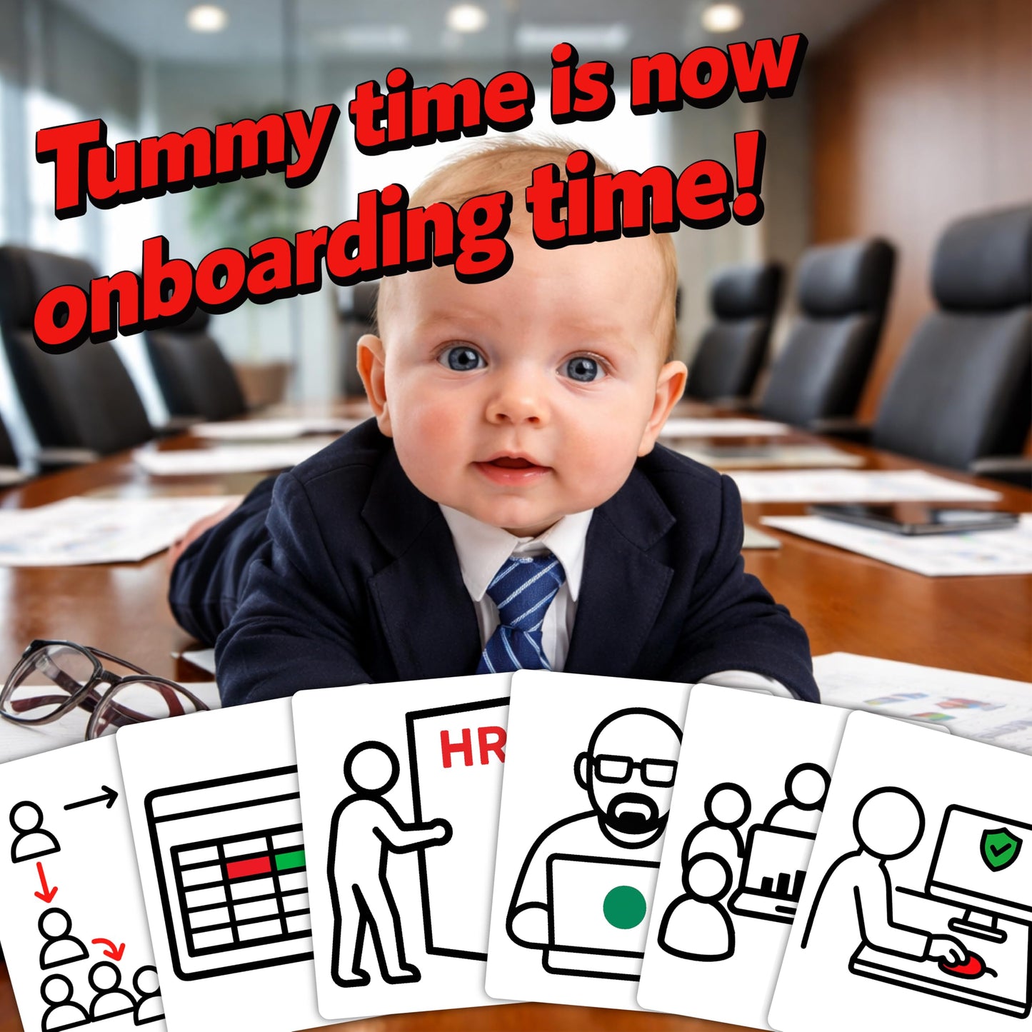 Funny Corporate Baby Gifts – Prepare Your Infant for A High-Powered Business Career - High Contrast Baby Cards for Newborns 0-6 Months – Black and White Visual Stimulation Cards for Tummy Time